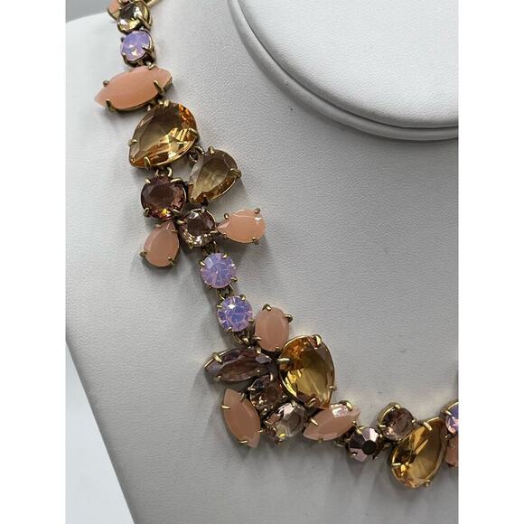 J. Crew Asymmetrical Statement Crystal Necklace Metallic Pink MultiColor - Picture 5 of 16
